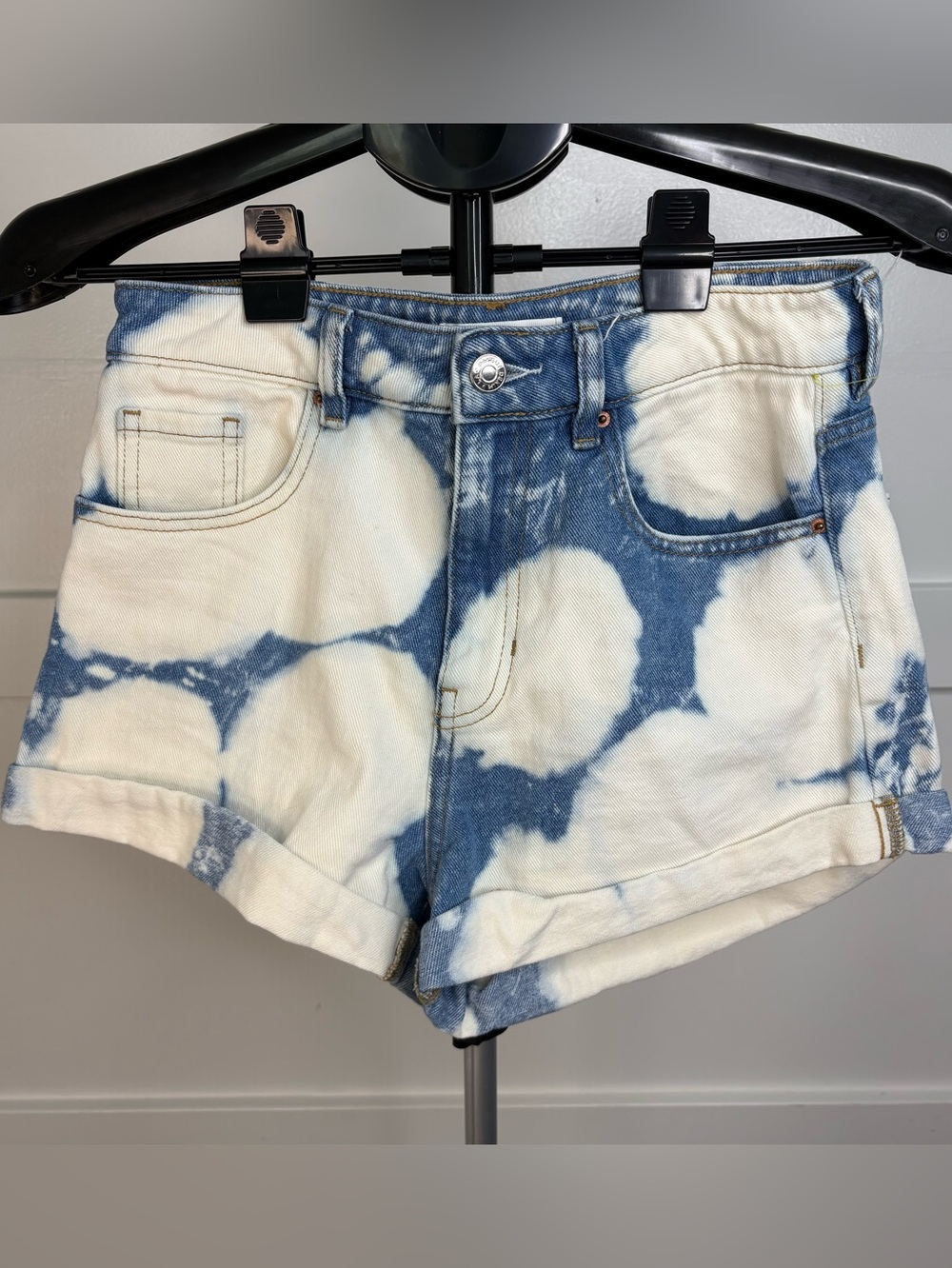 PacSun Blue and White Tie-Dye Denim Shorts